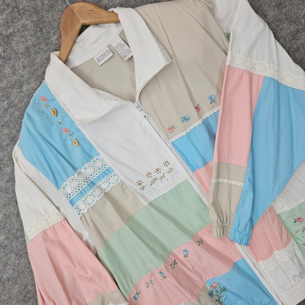 Koret Francisca Patchwork Jacket Womens Multi Pastel 2X Floral Lace Embroidered